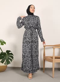 Grey - Leopard - Fully Lined - Modest Dress