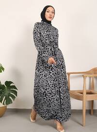 Grey - Leopard - Fully Lined - Modest Dress