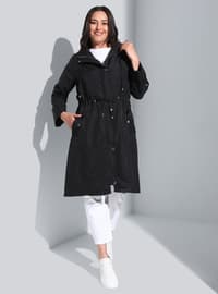 Black - Unlined - - Plus Size Trench coat