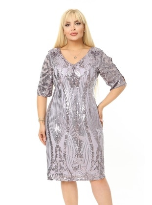 Plus Size 3734 Lilac Intermediate Length Evening Dress Lıla