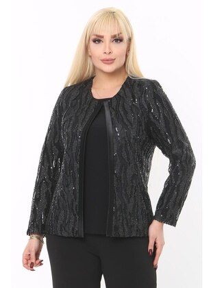 Plus Size 3771 Black Jacket+Blouse Set Black