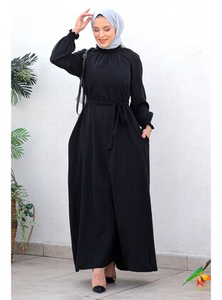 Gipe Detailed Modest Dress Tsd221204 Black