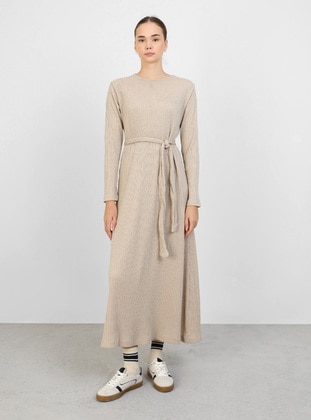 Beige - Crew neck - Unlined - Modest Dress - Benin