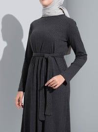 Anthracite - Crew neck - Unlined - Modest Dress