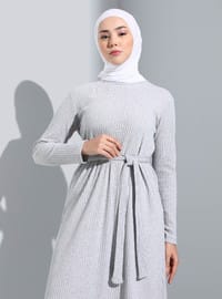 Grey - Crew neck - Unlined - Modest Dress