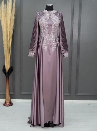 Violet - Fully Lined - Crew neck - Modest Evening Dress - MİNELİA