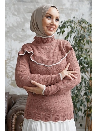 Dusty Rose - Unlined - Polo neck - Knit Sweaters - InStyle