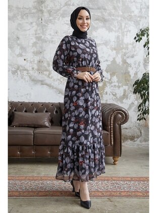 Anthracite - Crew neck - Fully Lined - Modest Dress - InStyle