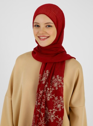 Red - Printed - Cotton - Shawl - Mısırlı