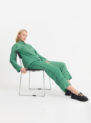 Green - Point Collar - Unlined - Plus Size Suit - XANZAD