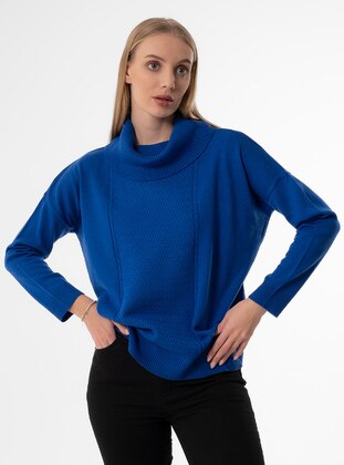 Saxe Blue - Loose Collar - Unlined - Knit Tunics - Armağan Butik