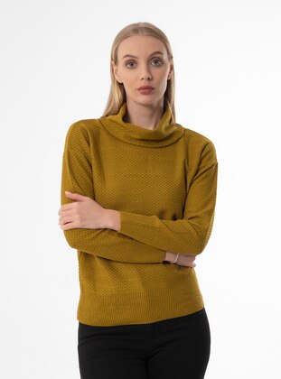 Olive Green - Loose Collar - Unlined - Knit Tunics - Armağan Butik