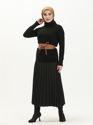 Black - Loose Collar - Unlined - Knit Tunics - Armağan Butik