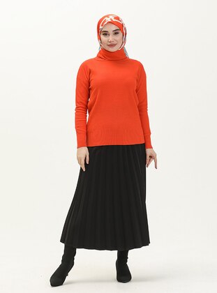 Orange - Loose Collar - Unlined - Knit Tunics - Armağan Butik