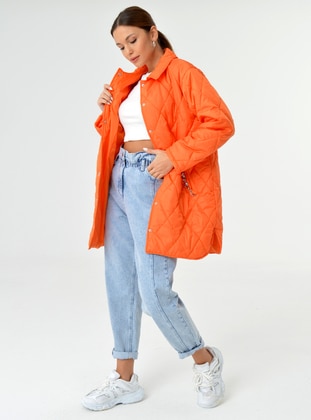 Orange - Fully Lined - Shawl Collar - Topcoat - LOREEN