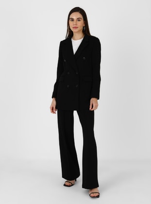 Black - Fully Lined - Double-Breasted - Suit - LOREEN