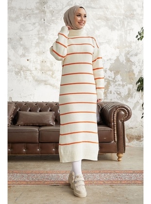 White - Stripe - Unlined - Polo neck - Knit Dresses - InStyle