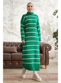 Green - Stripe - Unlined - Polo neck - Knit Dresses