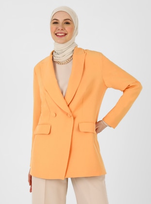 Orange - Fully Lined - Double-Breasted - Jacket - Refka