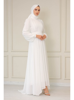 SARETEX White Modest Evening Dress