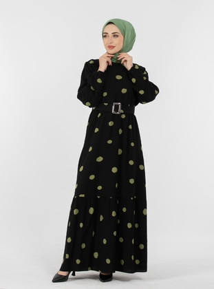 Black - Green - Multi - Unlined - Modest Dress - Sevit-Li