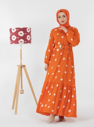 Orange - Multi - Unlined - Modest Dress - Sevit-Li