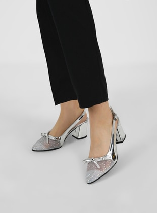 Silver color - High Heel - Evening Shoes - Dilipapuç