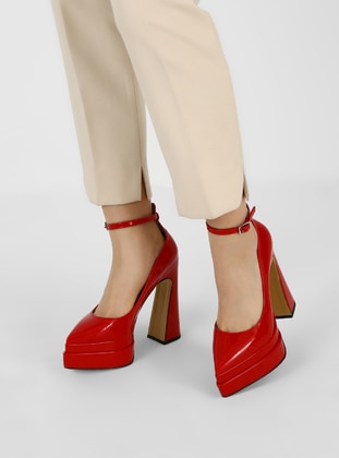 أحمر - حذاء كعب عالي - أحذية سهرة - Dilipapuç