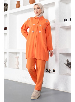 Orange - Unlined - Suit - Tesettür Dünyası