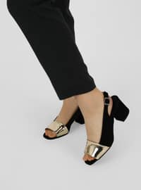 Gold color - black - High Heel - Evening Shoes