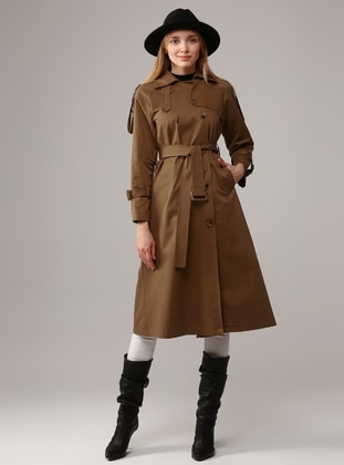 Tan - Unlined - Double-Breasted - Trench Coat - Jamila