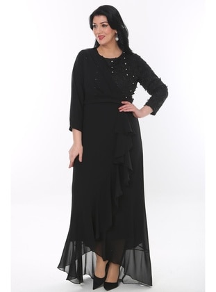 Black - Modest Plus Size Evening Dress - Arıkan