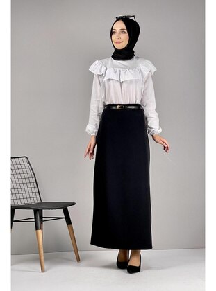 Pencil Skirt with Belt - Black - Modapinhan