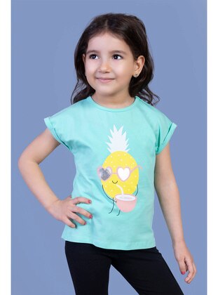 Printed - Crew neck - Unlined - Sea-green - Girls` T-Shirt - Toontoy