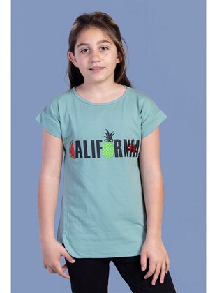 Printed - Crew neck - Unlined - Green - Girls` T-Shirt - Toontoy