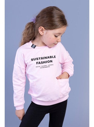 Toontoy Kız Çocuk Cep Detaylı Baskılı Sweatshirt-Açık Pembe