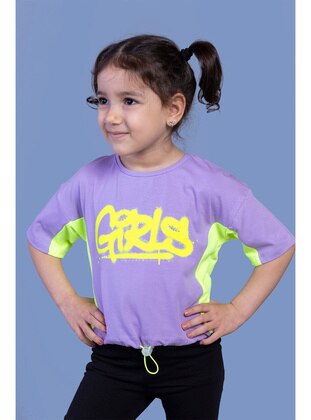 Printed - Crew neck - Unlined - Lilac - Girls` T-Shirt - Toontoy