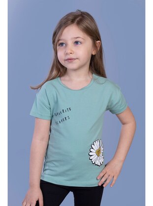 Printed - Crew neck - Unlined - Green - Girls` T-Shirt - Toontoy