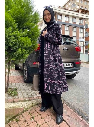 Printed 3 Piece Hijab Set Black Rose