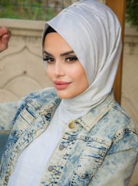 رمادي - منمق - قطن - حجابات جاهزة