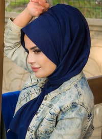 Navy Blue - Printed - Cotton - Instant Scarf