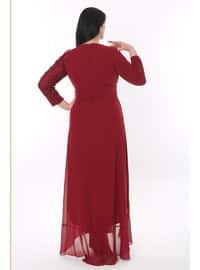 Burgundy - Modest Plus Size Evening Dress - Arıkan