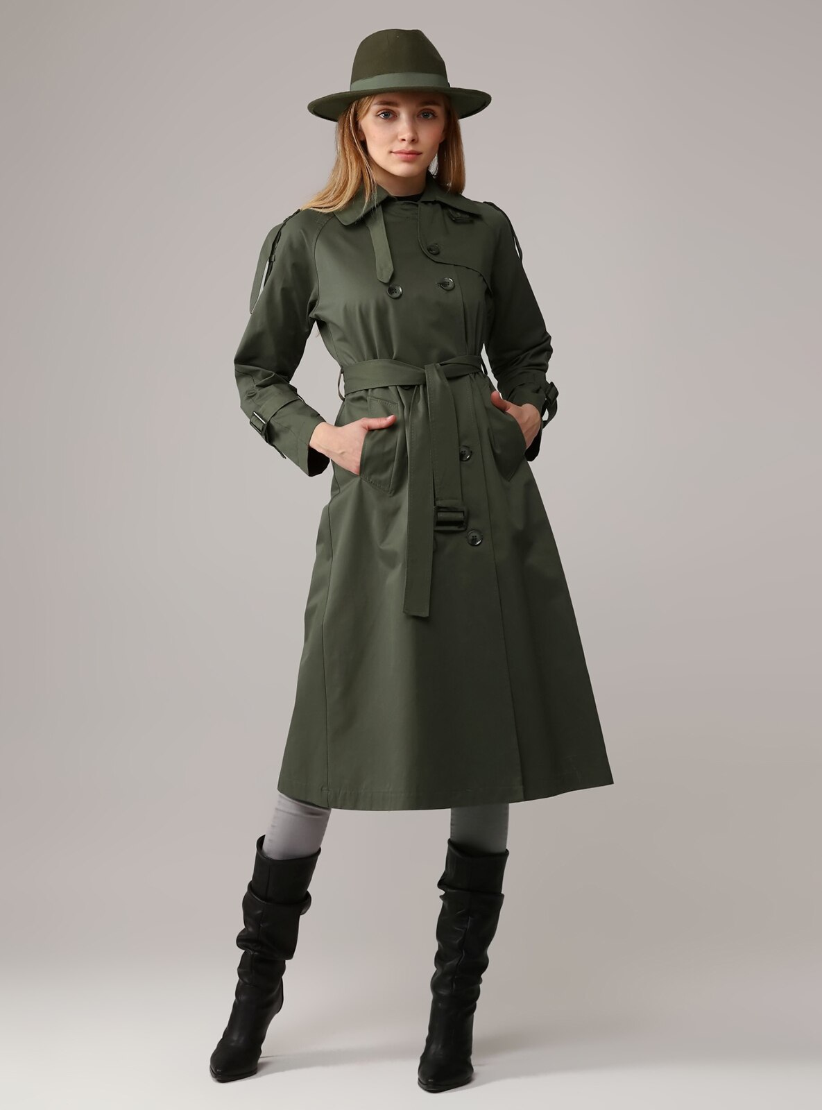 Khaki - Unlined - Double-Breasted - Trench Coat