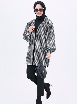 Black - Houndstooth - Unlined - Point Collar - Jacket - Tofisa