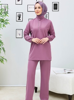 Lilac - Unlined - Polo neck - Suit - Tofisa