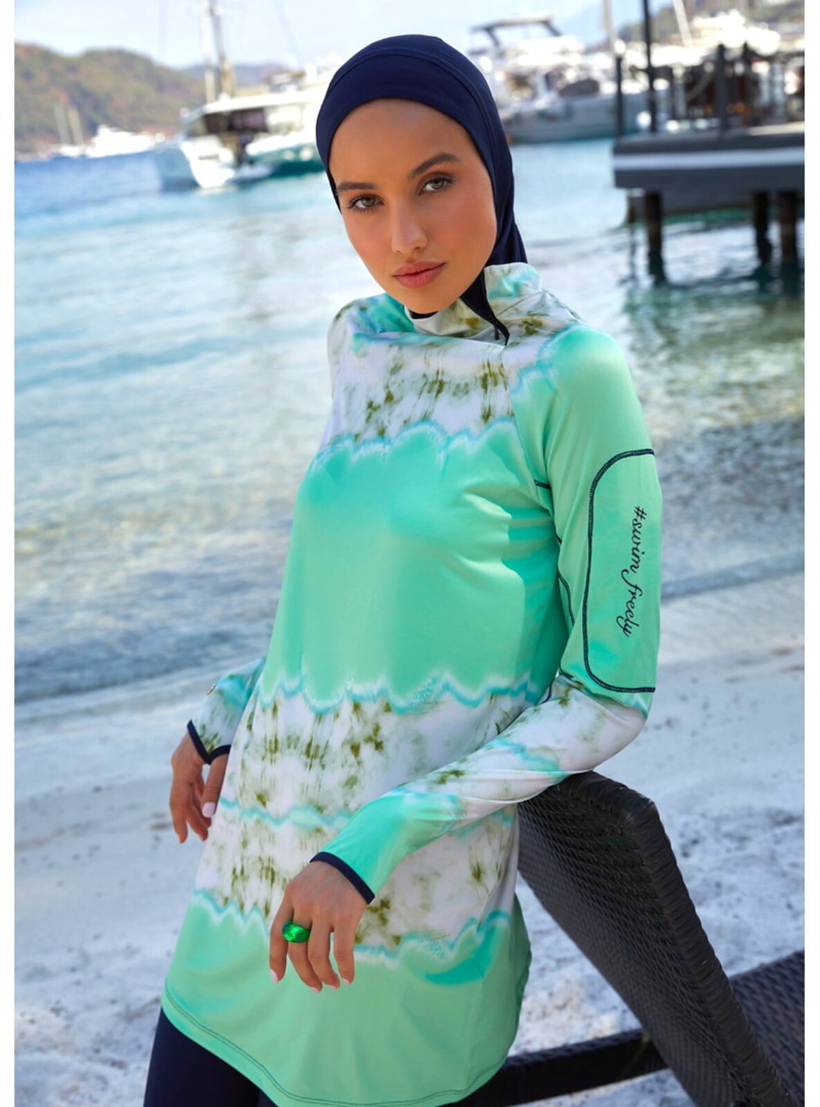 Sea-green - Unlined - Full Coverage Swimsuit Burkini