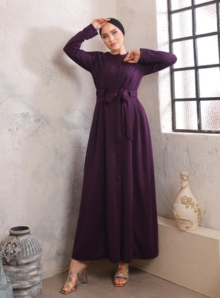 Purple - Crew neck - Unlined - Modest Dress - Burcu Fashion