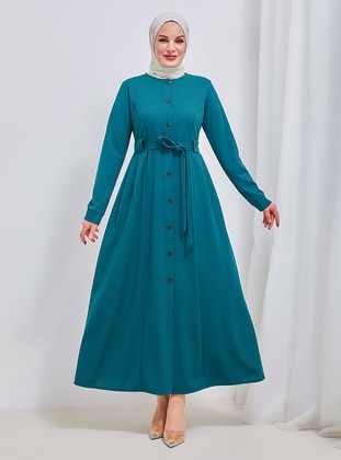 Emerald - Crew neck - Unlined - Modest Dress - Burcu Fashion