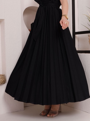 Black - Unlined - Skirt - Burcu Fashion