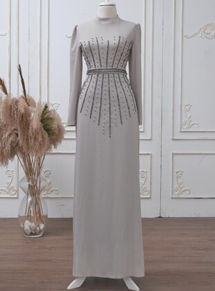 Cream - Fully Lined -  - Modest Evening Dress - Aslan Polat
